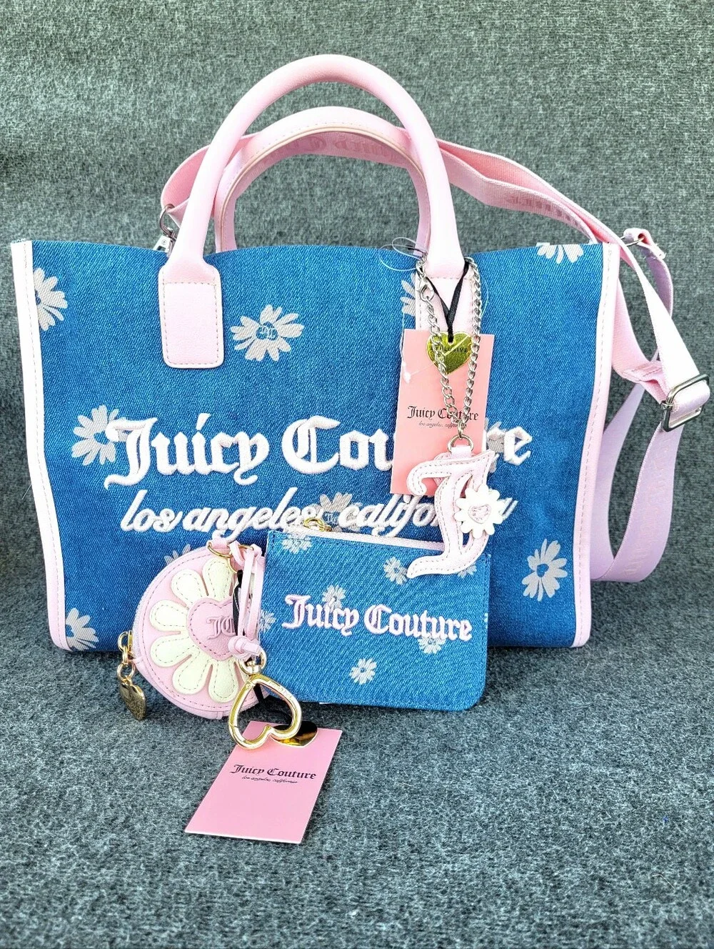Juicy Couture Daisy For Juicy Tote Denim and Pink With Matching Card Wallet